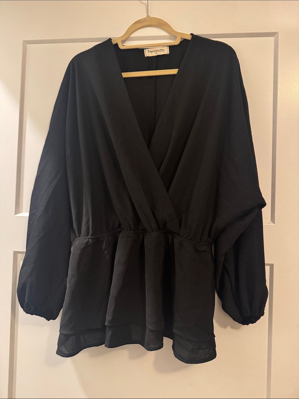 Impressions Black Surplice Peplum Tunic